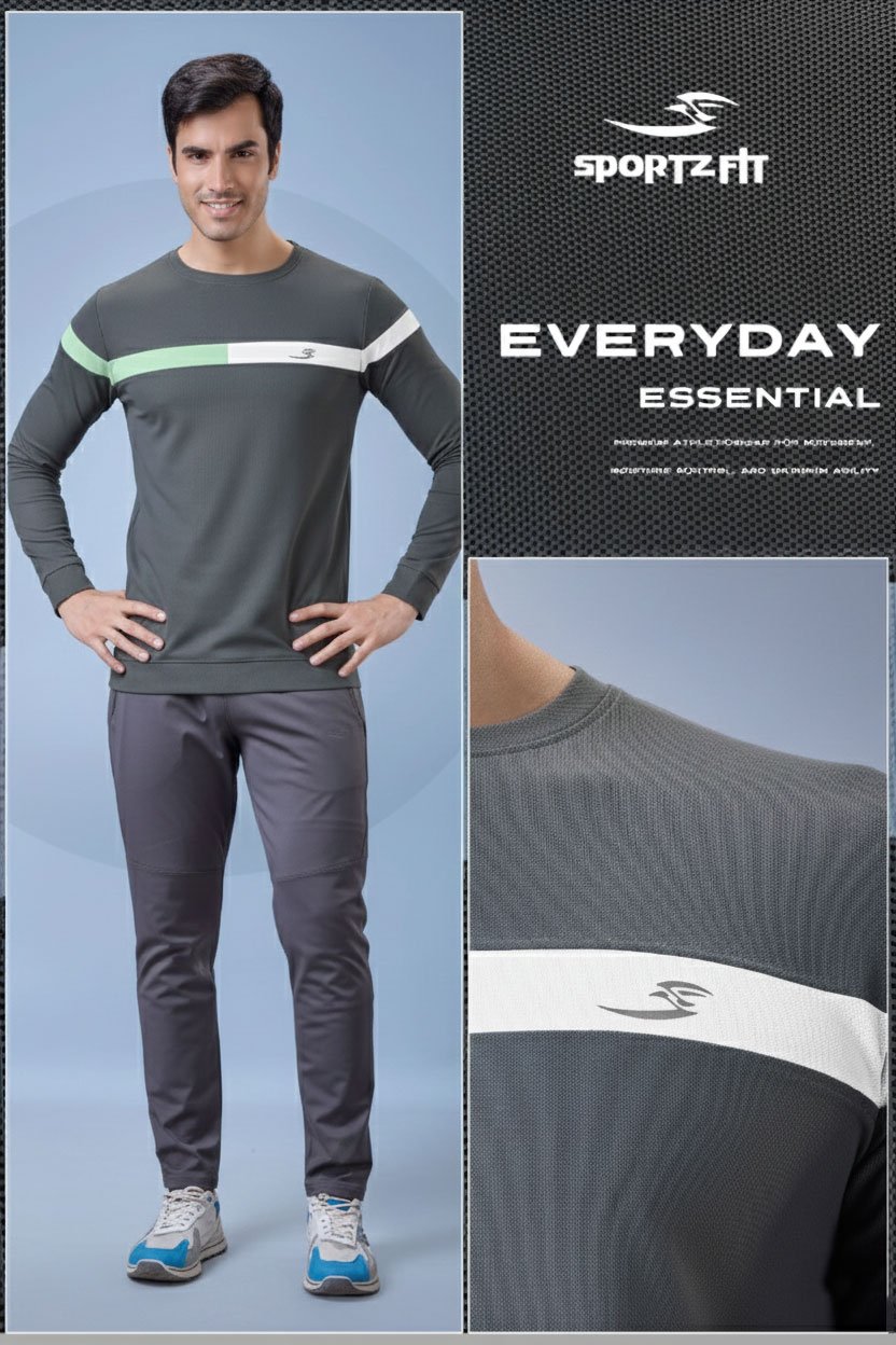 Men Round Neck Full Sleeve T-Shirt - Grey | L | SBT65